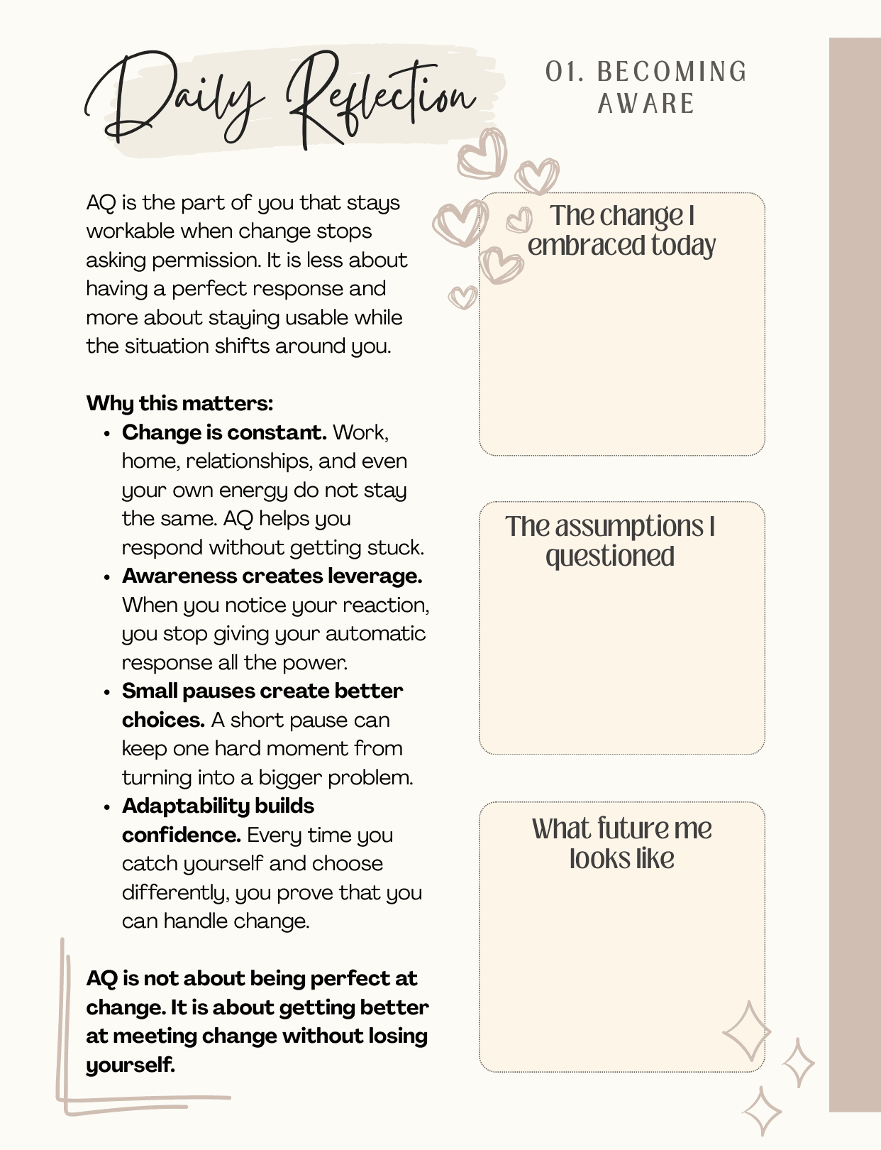 Becoming Aware challenge page 2: guided reflection exercise for personal growth